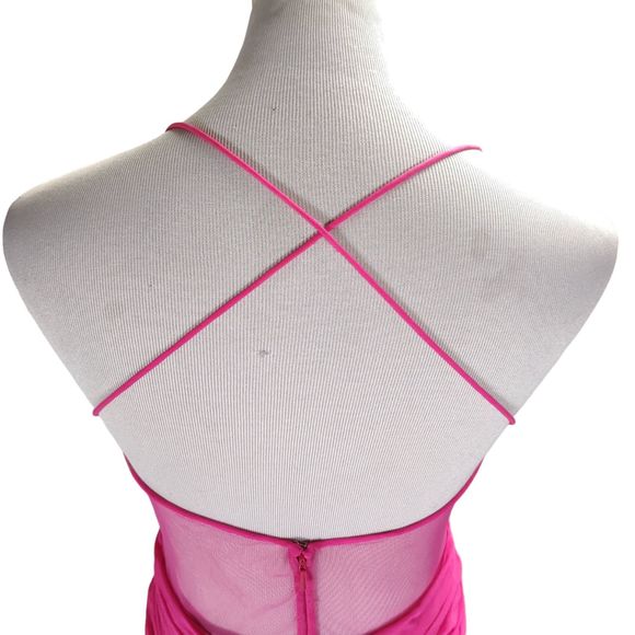 Vintage Cache Formal Dress Size 8 Pink Silk Chiffon Mesh Cutouts Strappy Back - Picture 8 of 16